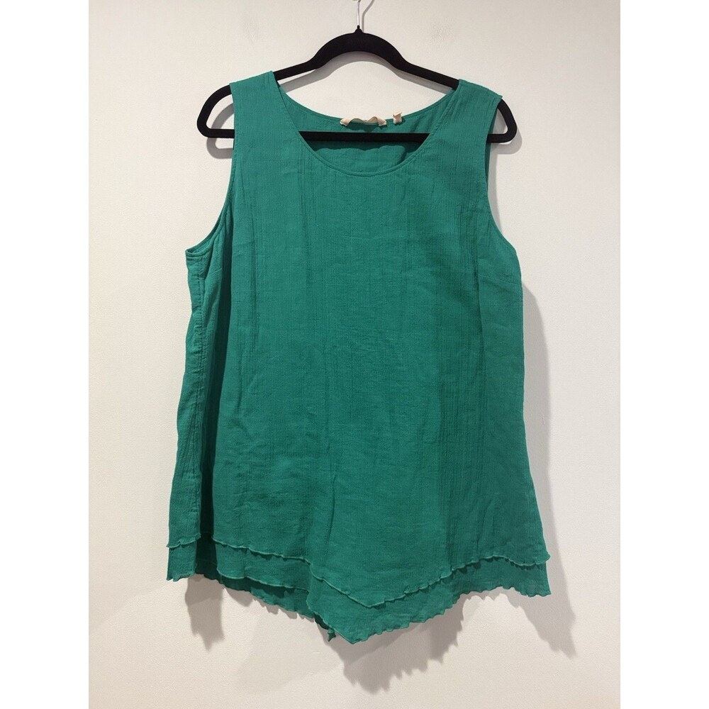 Soft Surroundings Sleeveless Top Women Large Green Siesta Key 100% Cotton Travel
